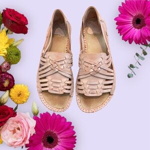 Seychelles Hand-Made Leather Suede Pink-Tan Huarache Sandals